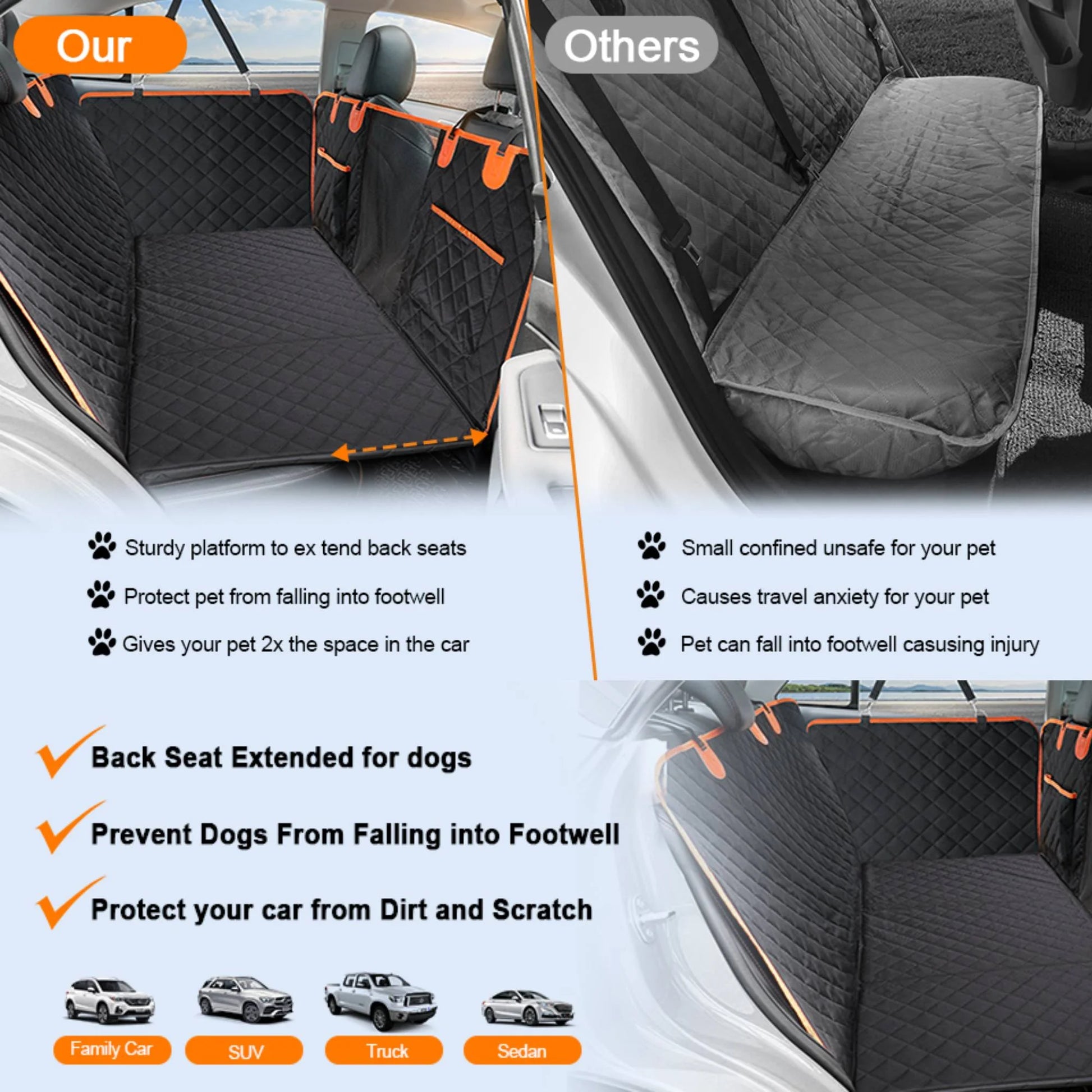 Dog Hammock for Car with Hard Bottom Dog Car Seat Cover for Back Seat Waterproof for Cars/Suv, Black